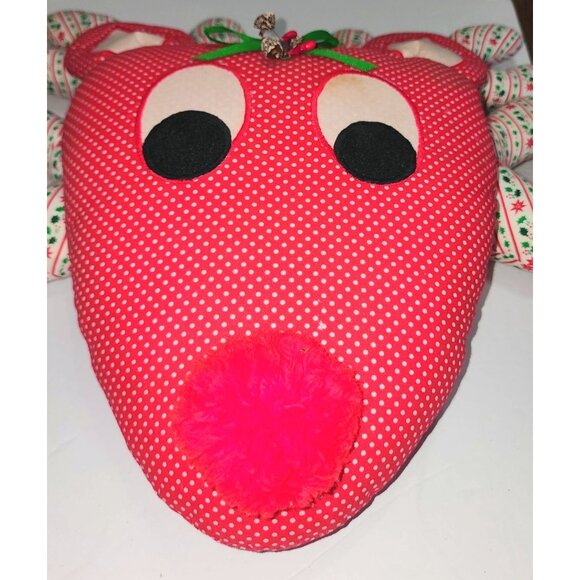 Large Handmade Red & White Polka Dot Reindeer Pillow Christmas Decor Mid Century - Picture 13 of 15